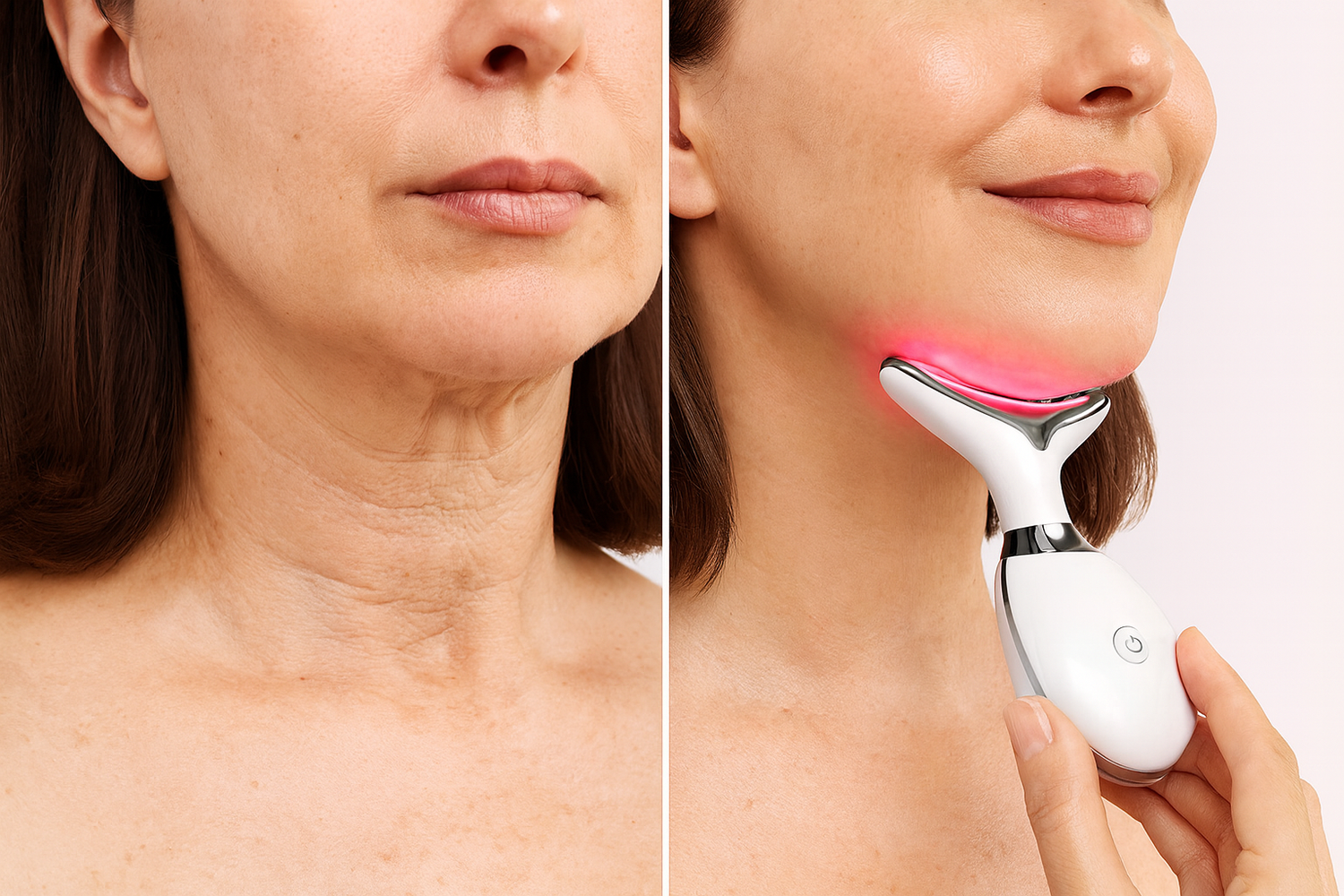 Comparativa antes y después del uso del dispositivo EMS facial para rejuvenecer la piel.